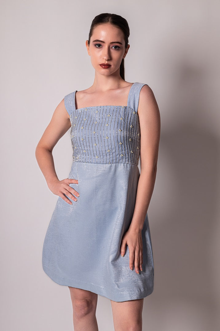 Refreshing Blue A-line Velvet Dress