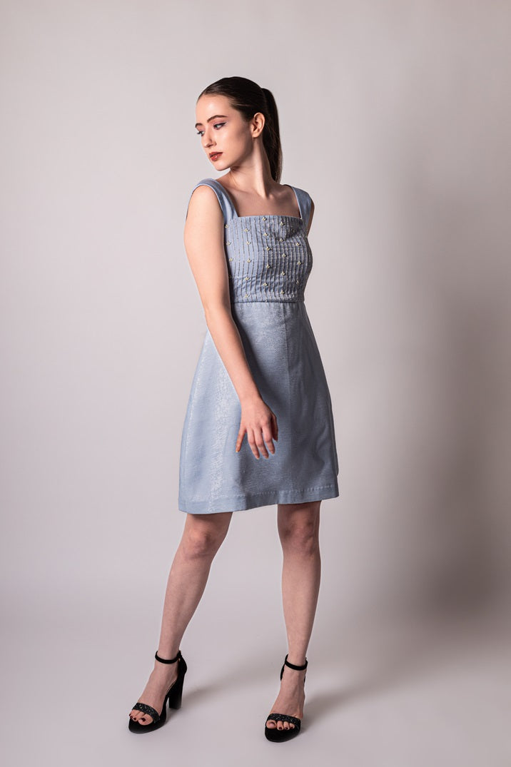 Refreshing Blue A-line Velvet Dress
