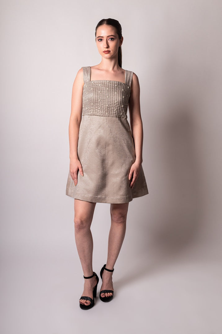 Elegant Taupe A-Line Velvet Dress