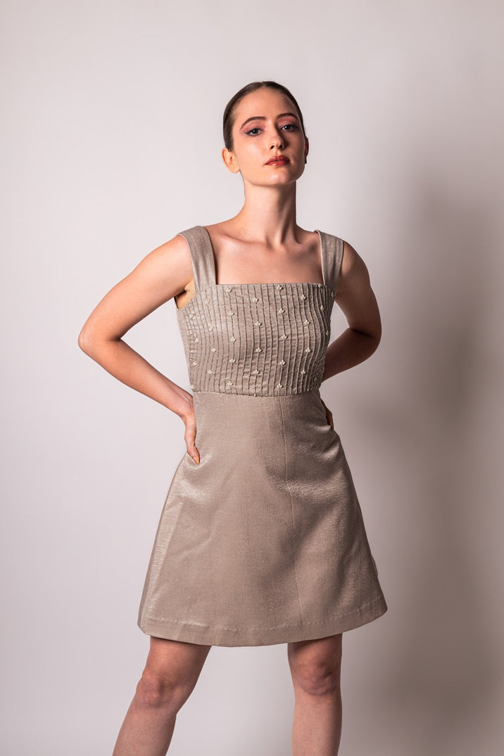 Elegant Taupe A-Line Velvet Dress