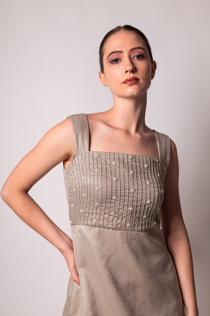Elegant Taupe A-Line Velvet Dress