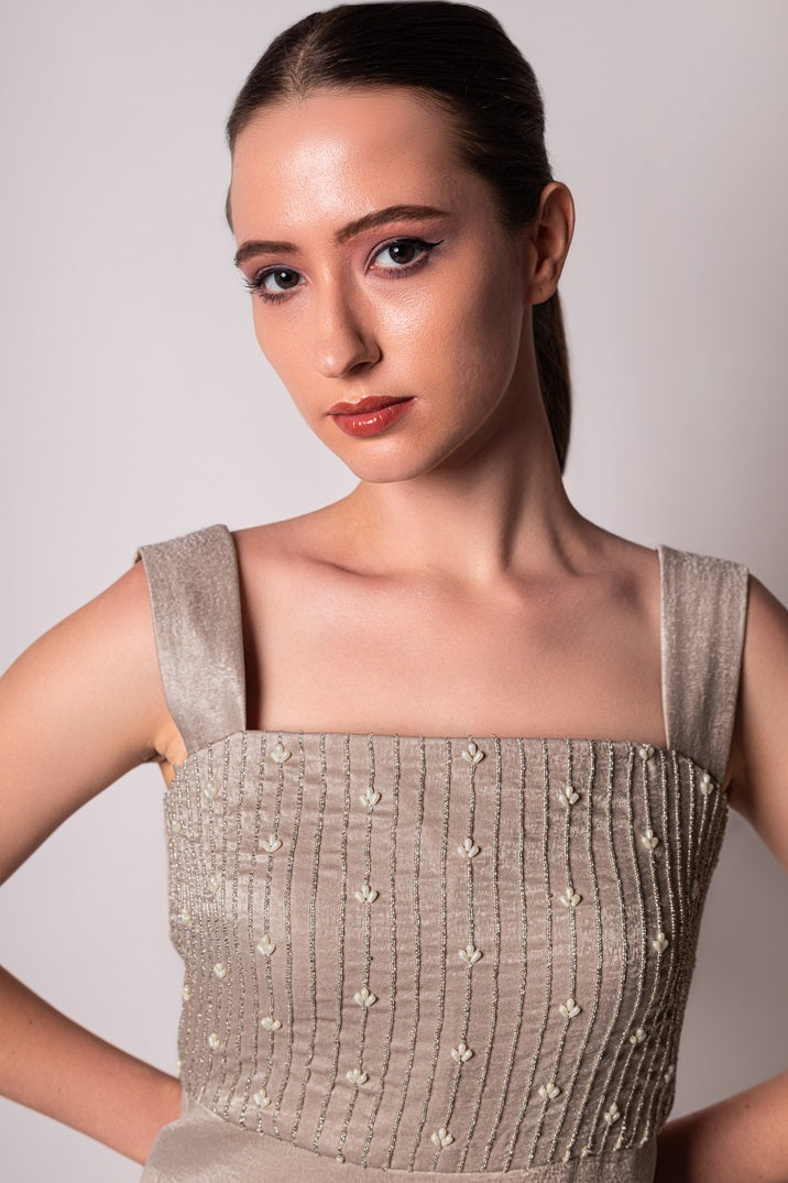 Elegant Taupe A-Line Velvet Dress