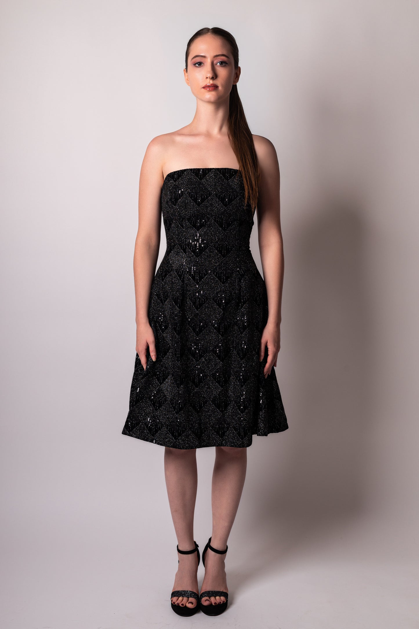 Black Strapless Sequin Cocktail Dress