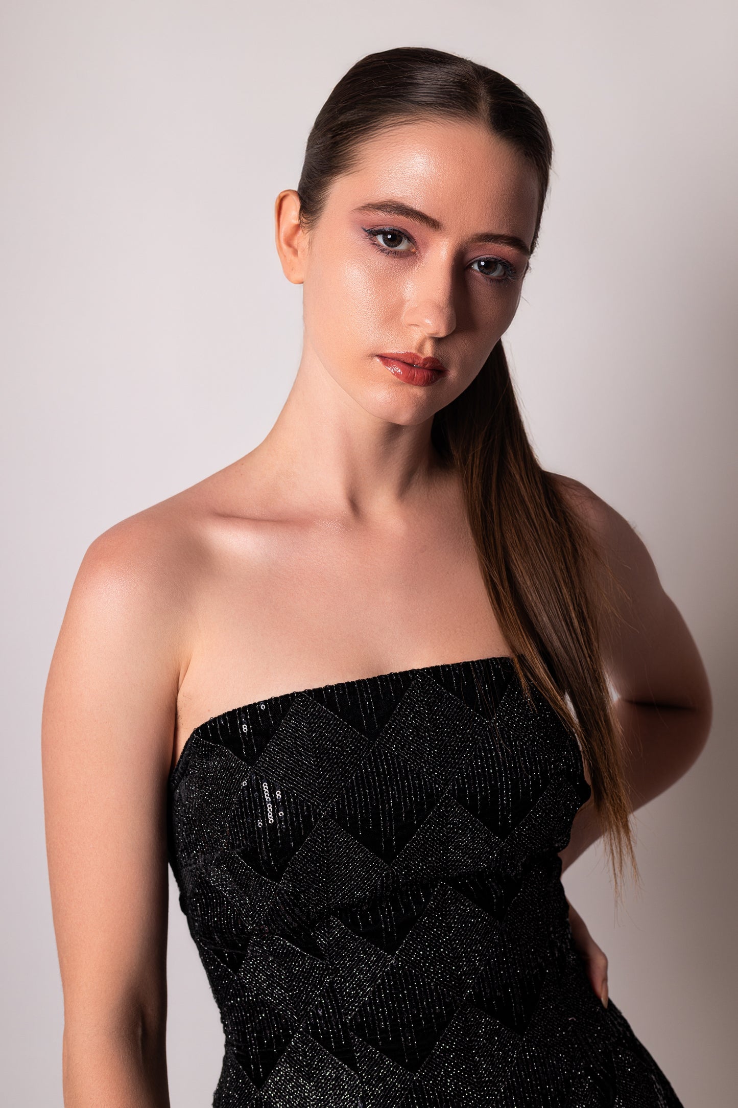 Black Strapless Sequin Cocktail Dress