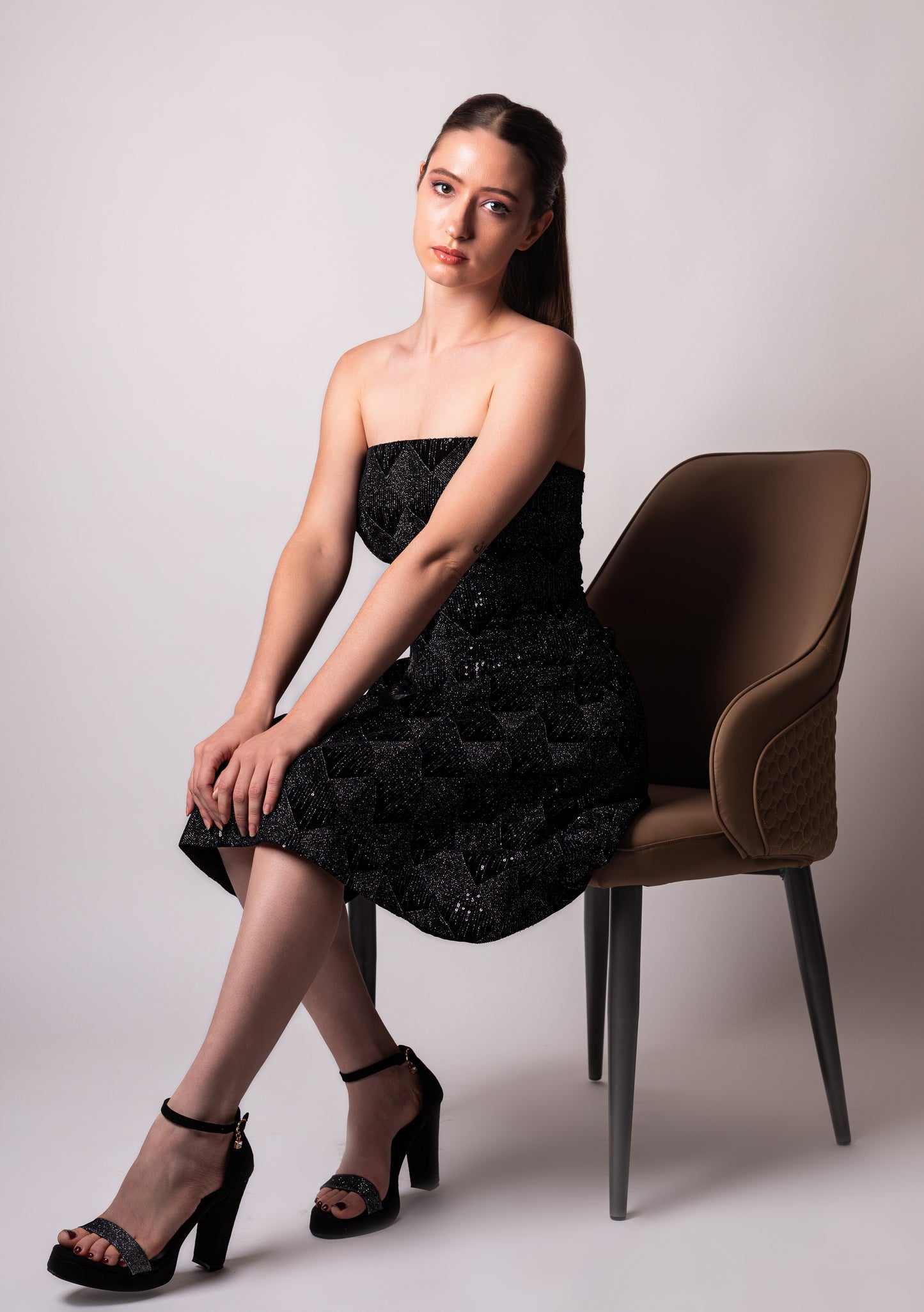 Black Strapless Sequin Cocktail Dress