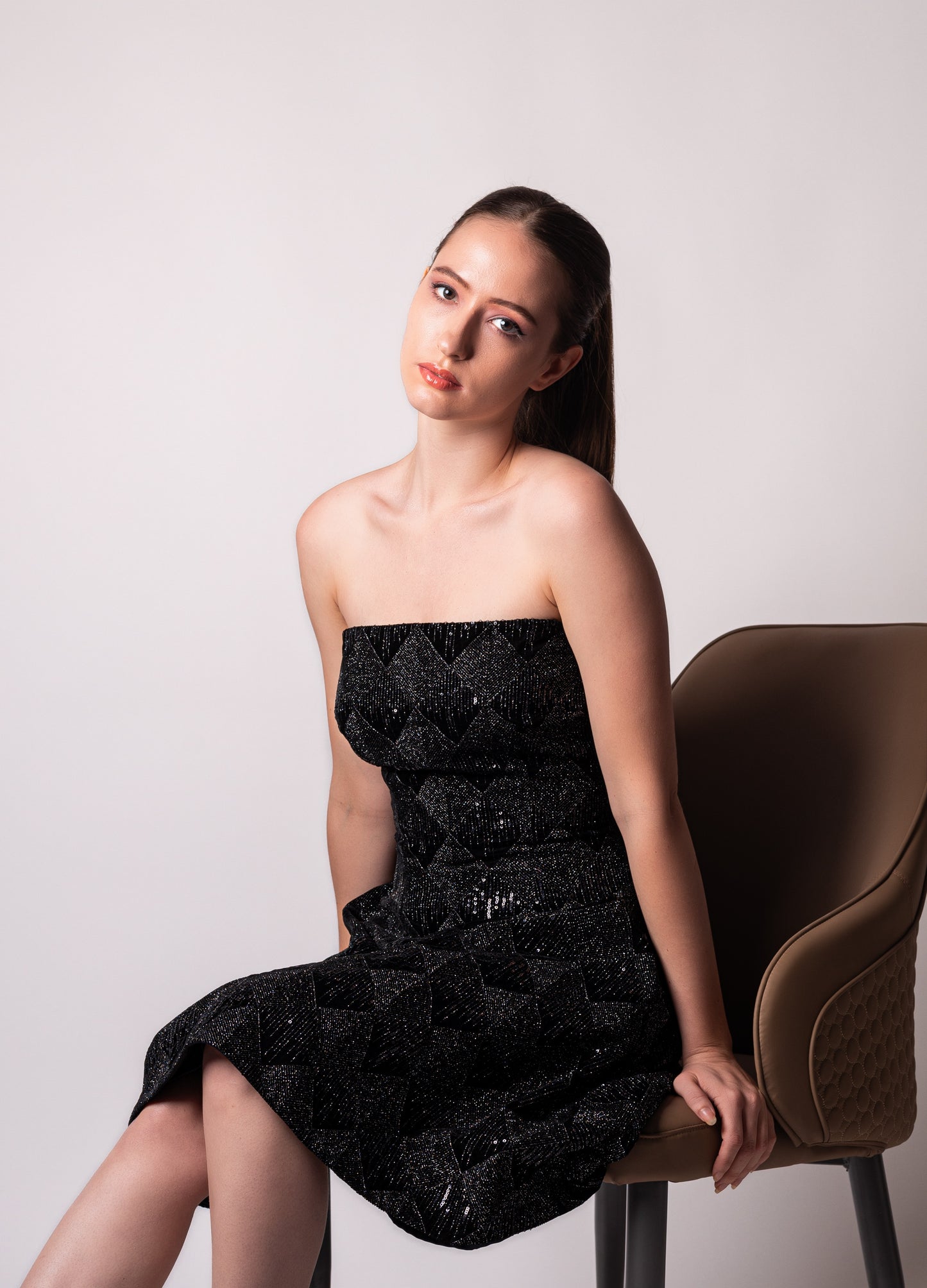 Black Strapless Sequin Cocktail Dress