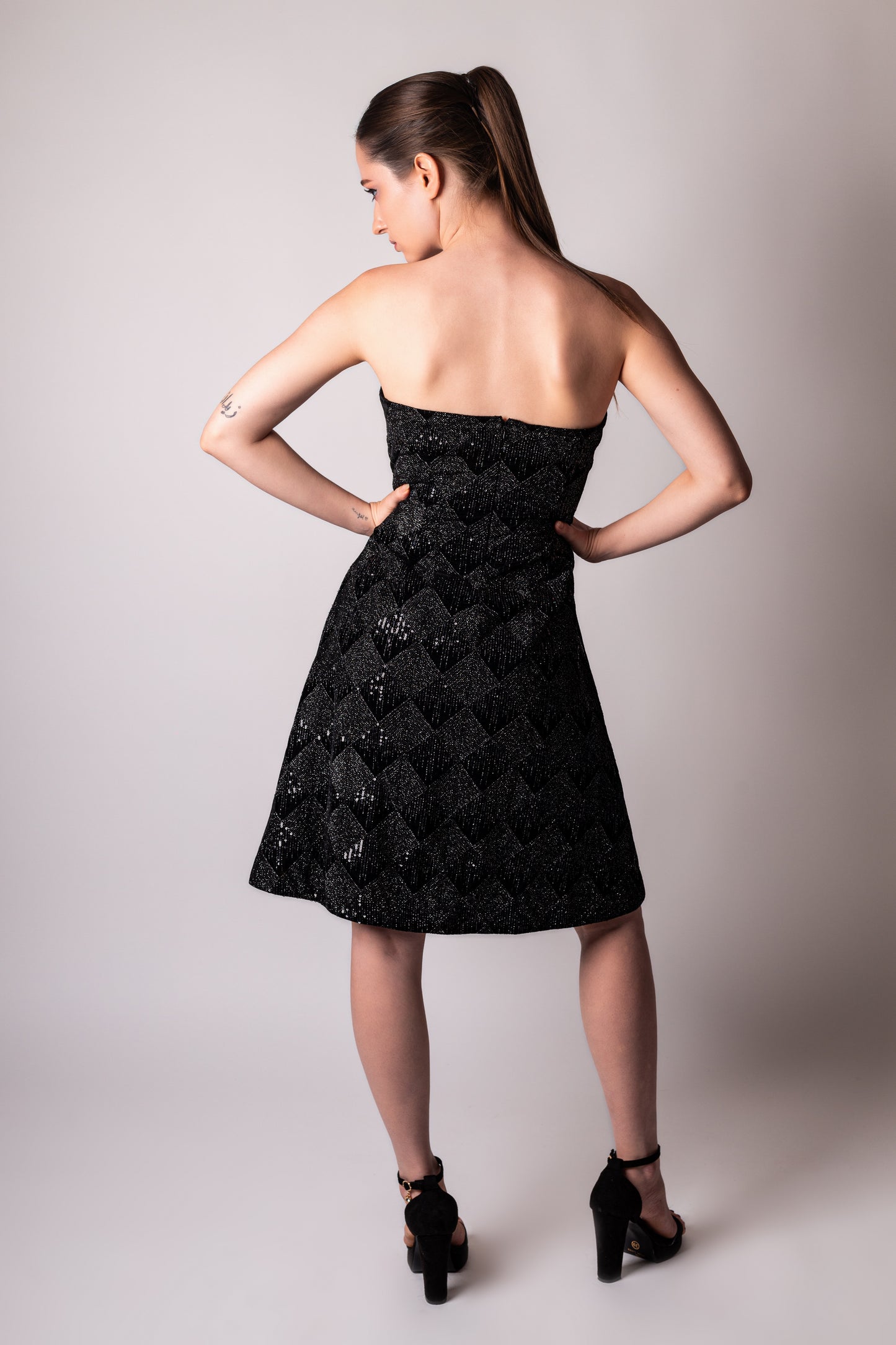 Black Strapless Sequin Cocktail Dress