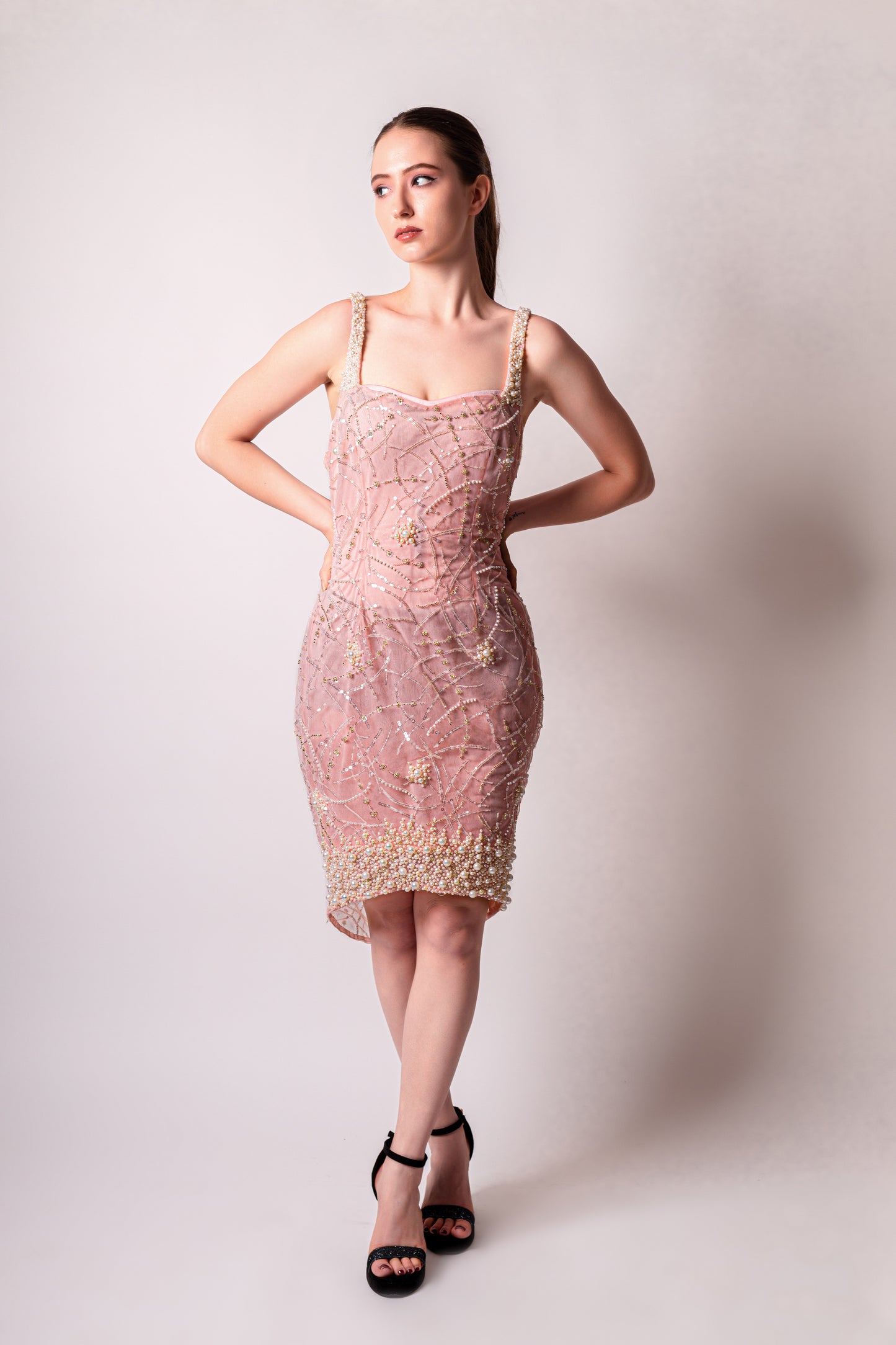 Blush Pink Embellished Party Dress
