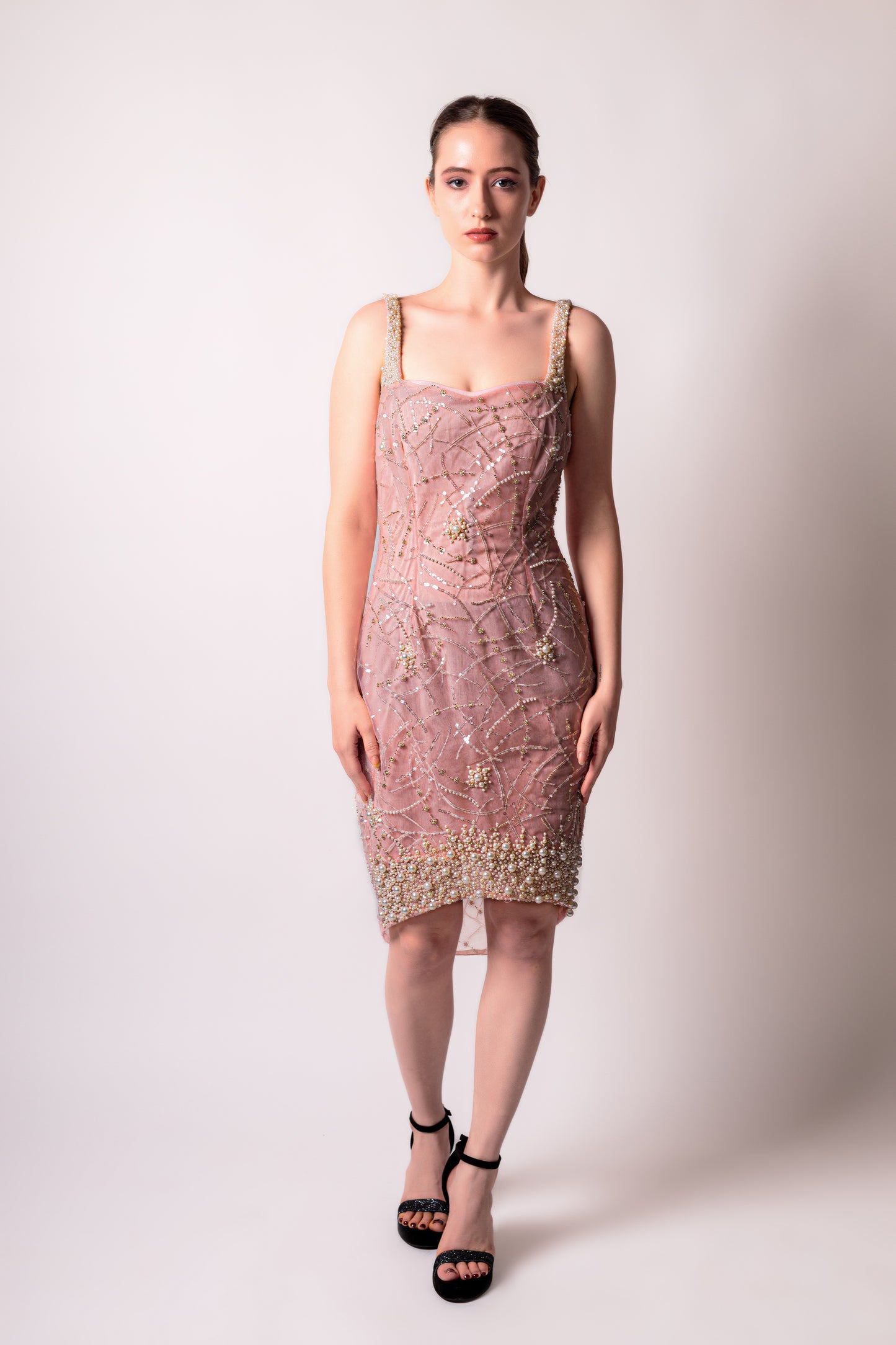 Blush Pink Embellished Party Dress
