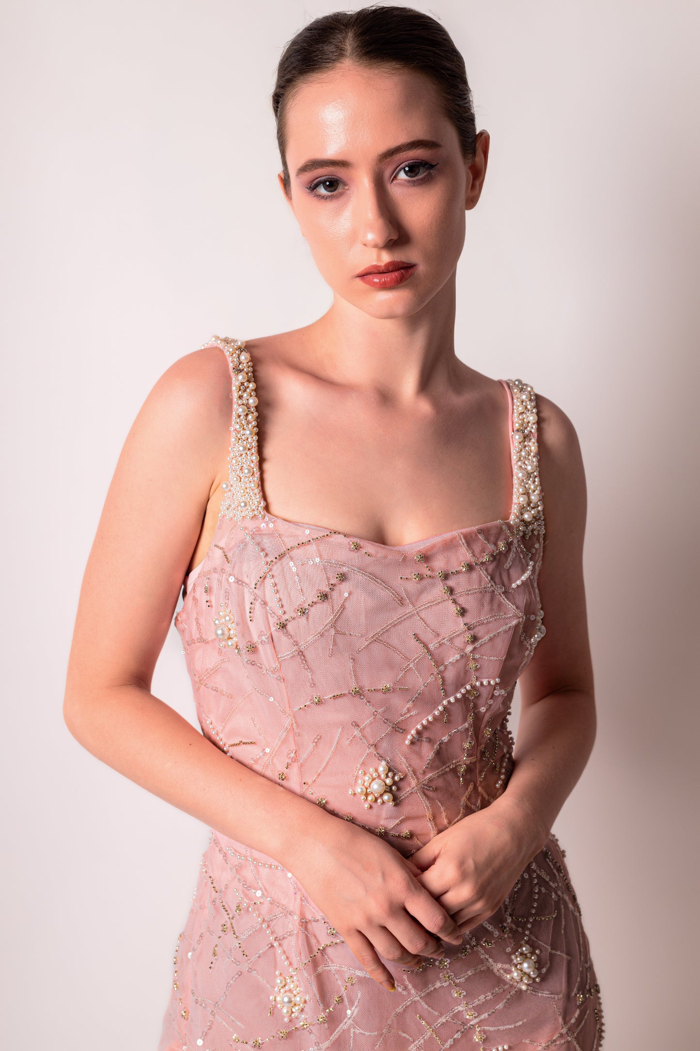 Blush Pink Embellished Party Dress