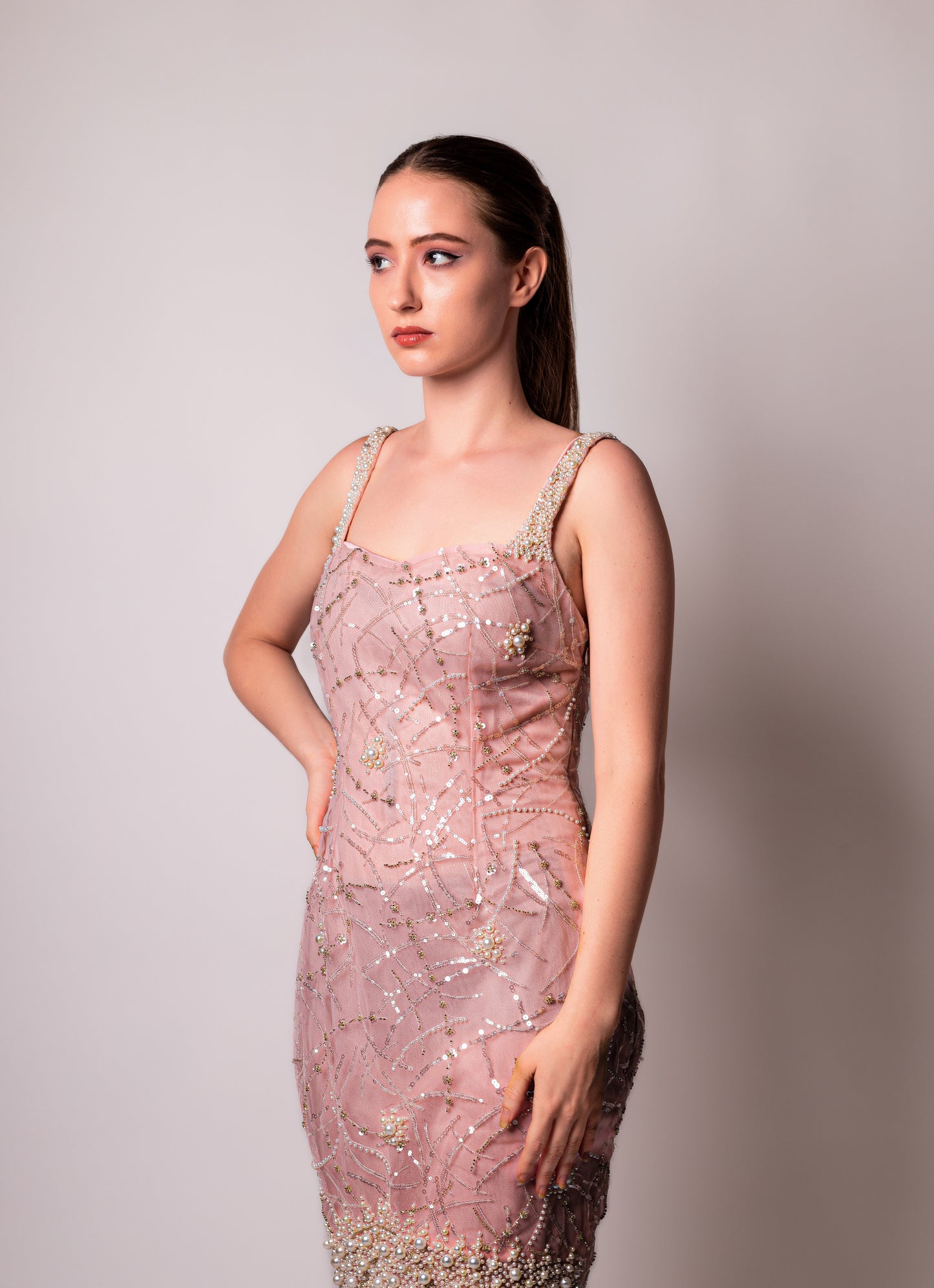 Blush Pink Embellished Party Dress