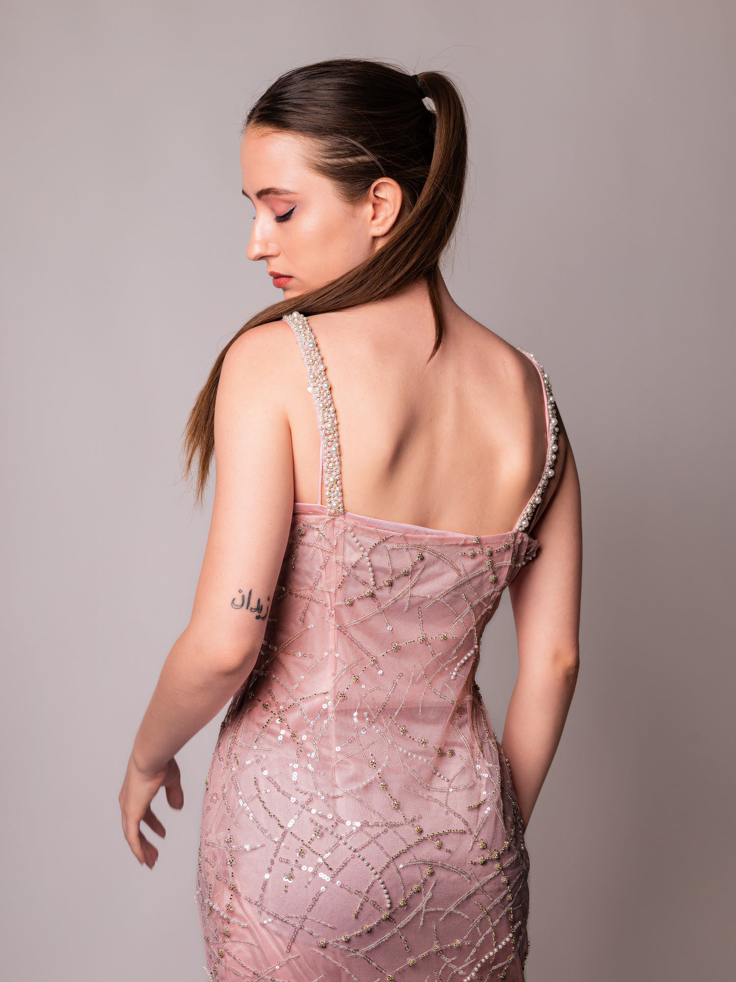 Blush Pink Embellished Party Dress