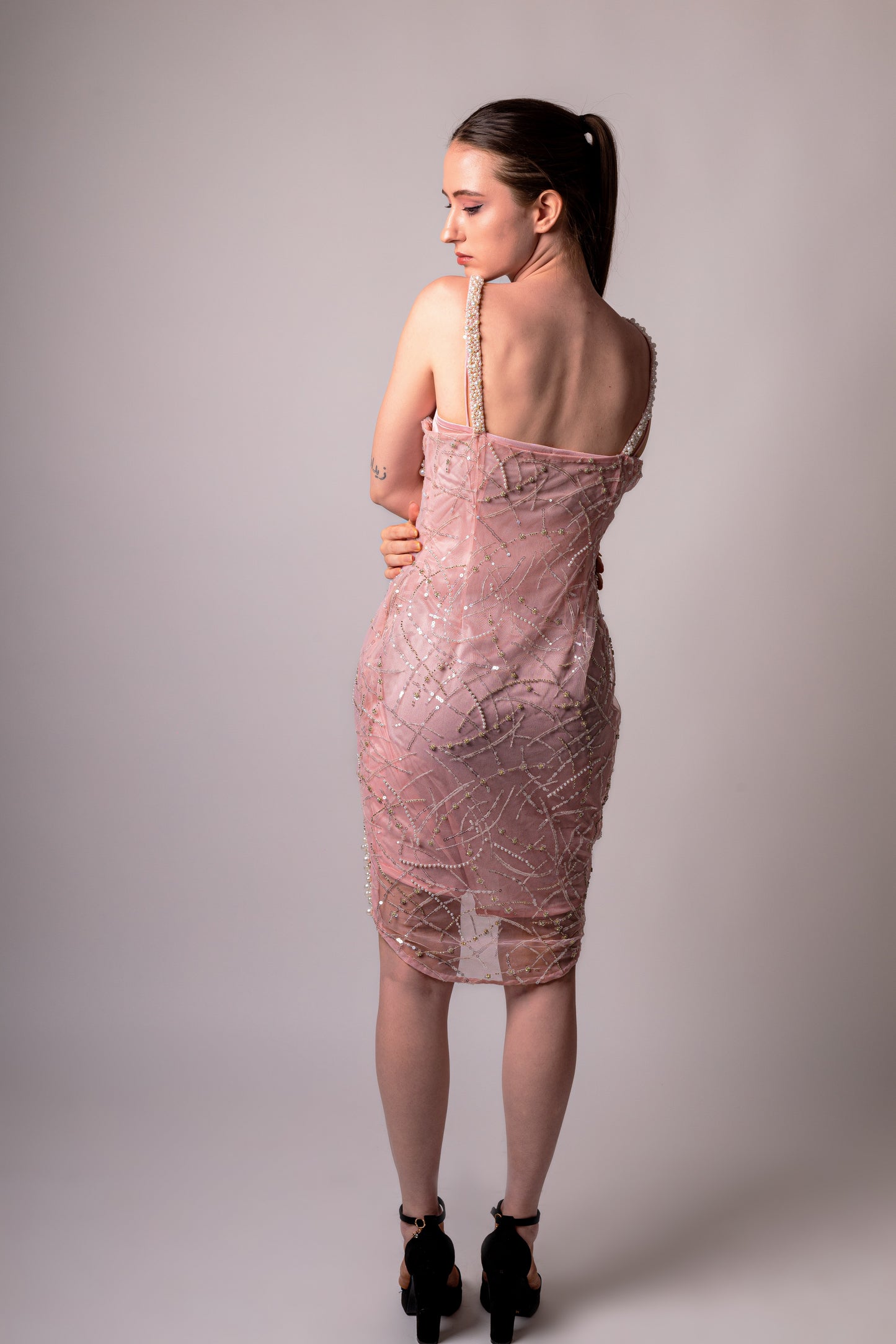 Blush Pink Embellished Party Dress