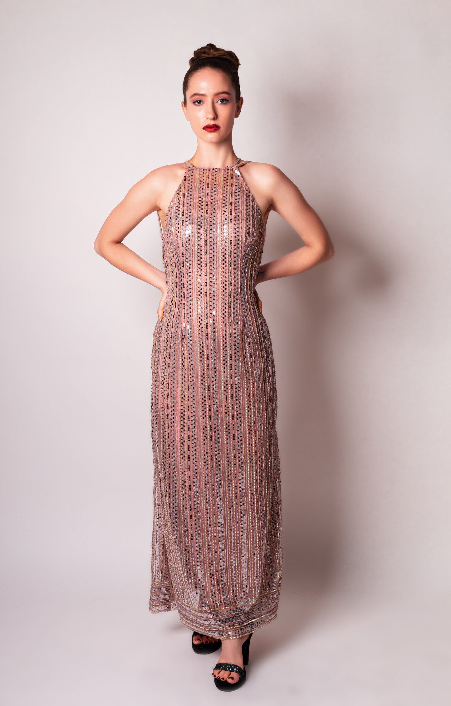 Stunning Sequined Halter Maxi Dress