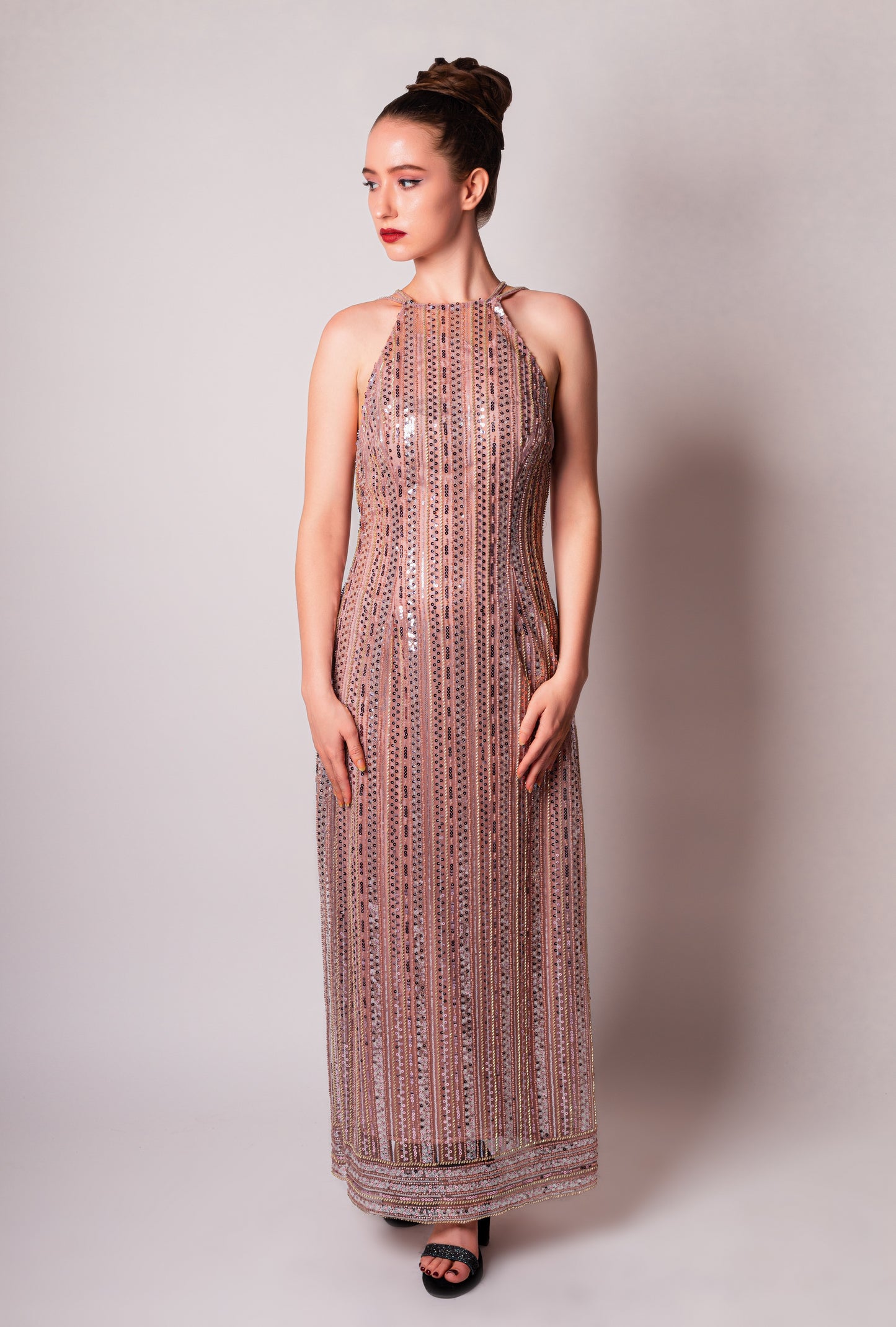 Stunning Sequined Halter Maxi Dress
