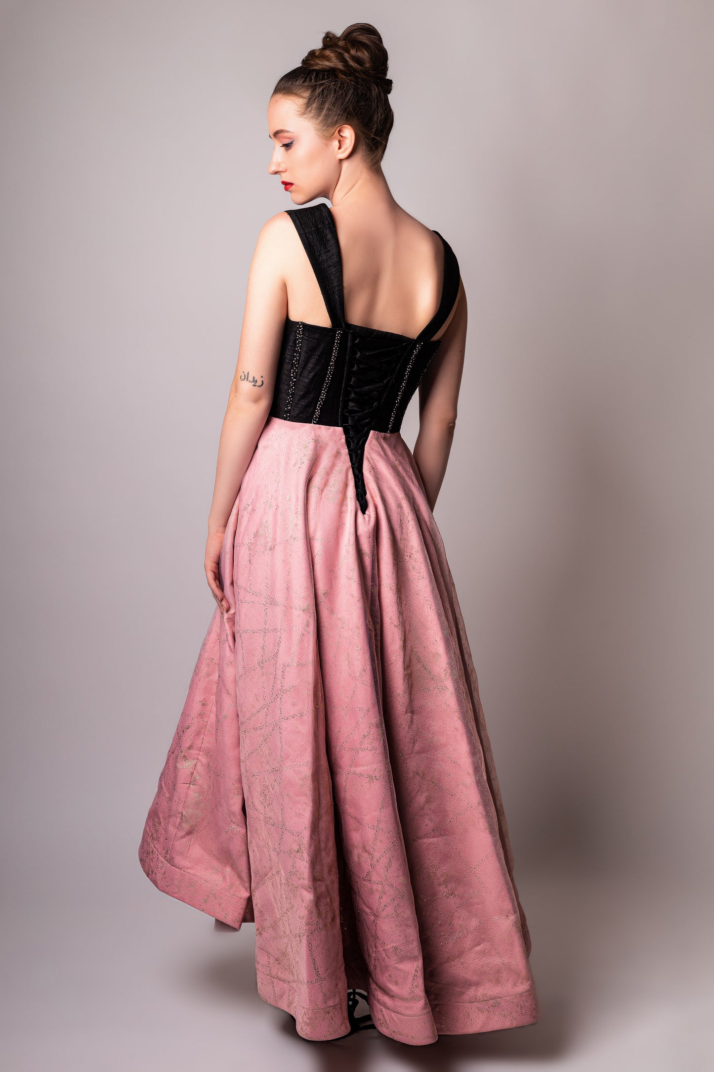 Timeless Elegance - Black & Coral Pink Corset Gown