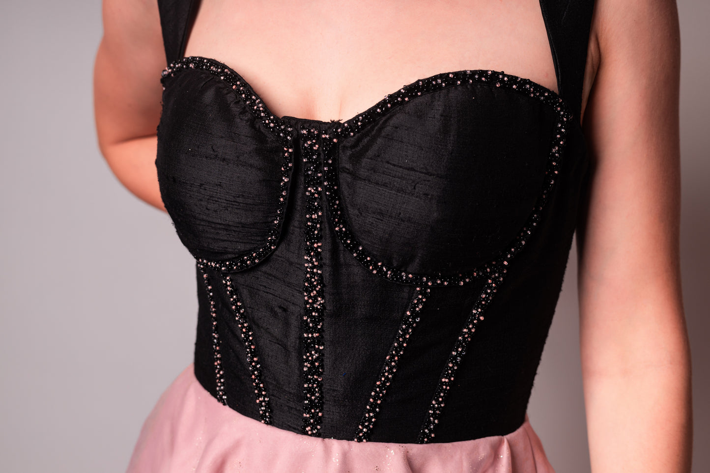 Timeless Elegance - Black & Coral Pink Corset Gown