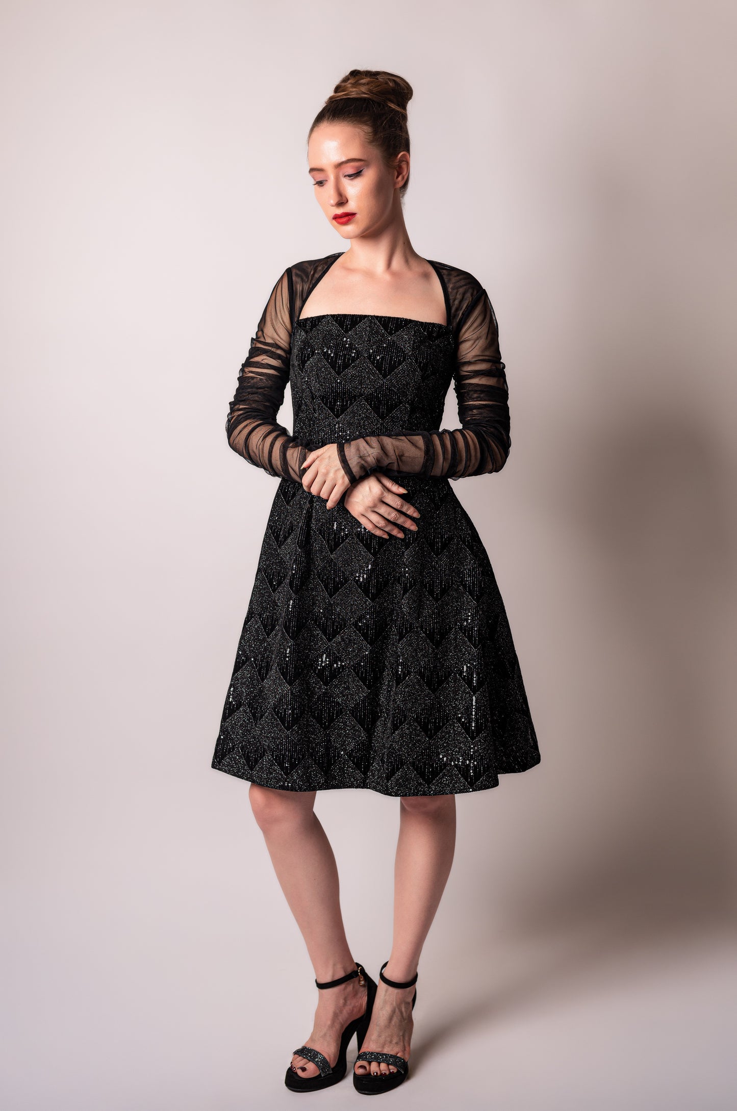 Black Strapless Sequin Cocktail Dress